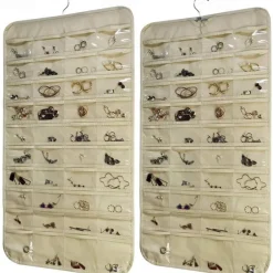 Hanging Jewelry Organizer Storage With Pocket Double Sided 80Grids Necklace Bracelet Earring Jewelry Display Organizer