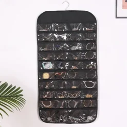 Hanging Jewelry Organizer Storage With Pocket Double Sided 80Grids Necklace Bracelet Earring Jewelry Display Organizer