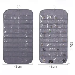 Hanging Jewelry Organizer Storage With Pocket Double Sided 80Grids Necklace Bracelet Earring Jewelry Display Organizer