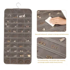Hanging Jewelry Organizer Bag with 80 Pockets - Double-Sided Rotating Hook for Necklaces, Earrings, Dust-Proof Wall-Mounted Display Pouch for Accessories