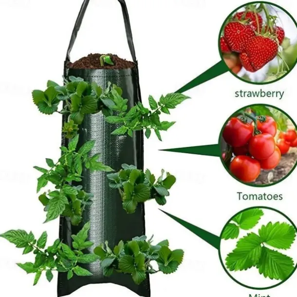 Hanging Strawberry Grow Bag, Strawberry Grow Bag With 8 Holes For Strawberry Tomato And Pepper Upside Down Tomato Grow Bag, Vegetable Grow Bag, Gardening Supplies