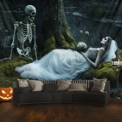 Hanging Tapestry Skeleton Bride Wall Art Large Tapestry Mural Decor Photograph Backdrop Blanket Curtain Home Bedroom Living Room Decoration