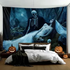 Hanging Tapestry Skeleton Bride Wall Art Large Tapestry Mural Decor Photograph Backdrop Blanket Curtain Home Bedroom Living Room Decoration