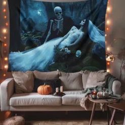 Hanging Tapestry Skeleton Bride Wall Art Large Tapestry Mural Decor Photograph Backdrop Blanket Curtain Home Bedroom Living Room Decoration