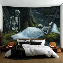 Hanging Tapestry Skeleton Bride Wall Art Large Tapestry Mural Decor Photograph Backdrop Blanket Curtain Home Bedroom Living Room Decoration