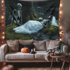 Hanging Tapestry Skeleton Bride Wall Art Large Tapestry Mural Decor Photograph Backdrop Blanket Curtain Home Bedroom Living Room Decoration