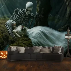 Hanging Tapestry Skeleton Bride Wall Art Large Tapestry Mural Decor Photograph Backdrop Blanket Curtain Home Bedroom Living Room Decoration