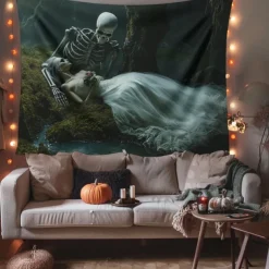 Hanging Tapestry Skeleton Bride Wall Art Large Tapestry Mural Decor Photograph Backdrop Blanket Curtain Home Bedroom Living Room Decoration