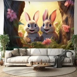 Hanging Tapestry Wall Art Large Tapestry Bunny Animal Mural Decor Photograph Backdrop Blanket Curtain Home Bedroom Living Room Decoration
