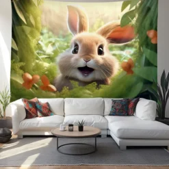 Hanging Tapestry Wall Art Large Tapestry Bunny Animal Mural Decor Photograph Backdrop Blanket Curtain Home Bedroom Living Room Decoration
