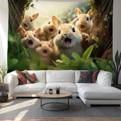 Hanging Tapestry Wall Art Large Tapestry Bunny Animal Mural Decor Photograph Backdrop Blanket Curtain Home Bedroom Living Room Decoration