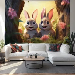 Hanging Tapestry Wall Art Large Tapestry Bunny Animal Mural Decor Photograph Backdrop Blanket Curtain Home Bedroom Living Room Decoration