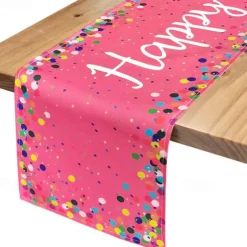 Happy Birthday Table Runner, White Birthday Celebration Party Table Decoration
