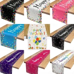 Happy Birthday Table Runner, White Birthday Celebration Party Table Decoration