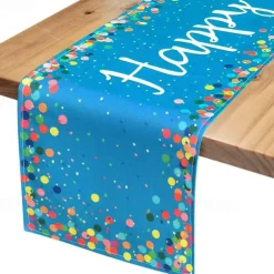 Happy Birthday Table Runner, White Birthday Celebration Party Table Decoration
