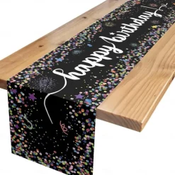 Happy Birthday Table Runner, White Birthday Celebration Party Table Decoration