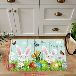 Happy Easter Bunny Area Rug Kitchen Mat Non-Slip Oil Proof Floor Mat Livingroom Rug Indoor Outdoor Mat Bedroom Decor Bathroom Mat Entrance Rug Door Mat