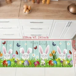 Happy Easter Bunny Area Rug Kitchen Mat Non-Slip Oil Proof Floor Mat Livingroom Rug Indoor Outdoor Mat Bedroom Decor Bathroom Mat Entrance Rug Door Mat