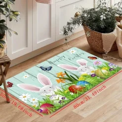 Happy Easter Bunny Area Rug Kitchen Mat Non-Slip Oil Proof Floor Mat Livingroom Rug Indoor Outdoor Mat Bedroom Decor Bathroom Mat Entrance Rug Door Mat
