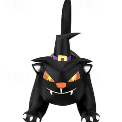 Haunted Hill Farm 6-ft. Wide Black Cat Blow Up with Lights, Outdoor Halloween Inflatable Decoration for Lawn and Yard, Giant Spooky Holiday Decor