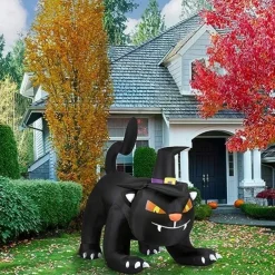 Haunted Hill Farm 6-ft. Wide Black Cat Blow Up with Lights, Outdoor Halloween Inflatable Decoration for Lawn and Yard, Giant Spooky Holiday Decor