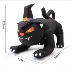 Haunted Hill Farm 6-ft. Wide Black Cat Blow Up with Lights, Outdoor Halloween Inflatable Decoration for Lawn and Yard, Giant Spooky Holiday Decor