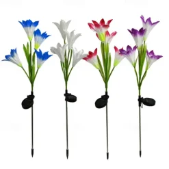 4-Head Solar LED Lily Flower Lights, Solar Outdoor Garden Lights RGB Color, Waterproof, 600mAh, Garden Yard Lawn Wedding Decor 1/2pcs