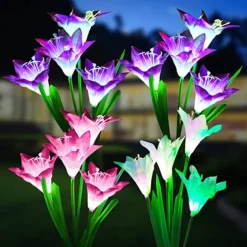 4-Head Solar LED Lily Flower Lights, Solar Outdoor Garden Lights RGB Color, Waterproof, 600mAh, Garden Yard Lawn Wedding Decor 1/2pcs