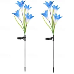 4-Head Solar LED Lily Flower Lights, Solar Outdoor Garden Lights RGB Color, Waterproof, 600mAh, Garden Yard Lawn Wedding Decor 1/2pcs