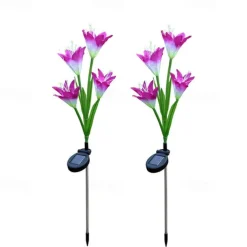4-Head Solar LED Lily Flower Lights, Solar Outdoor Garden Lights RGB Color, Waterproof, 600mAh, Garden Yard Lawn Wedding Decor 1/2pcs