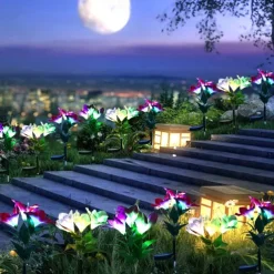 4-Head Solar LED Lily Flower Lights, Solar Outdoor Garden Lights RGB Color, Waterproof, 600mAh, Garden Yard Lawn Wedding Decor 1/2pcs
