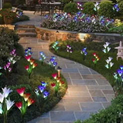 4-Head Solar LED Lily Flower Lights, Solar Outdoor Garden Lights RGB Color, Waterproof, 600mAh, Garden Yard Lawn Wedding Decor 1/2pcs