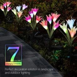 4-Head Solar LED Lily Flower Lights, Solar Outdoor Garden Lights RGB Color, Waterproof, 600mAh, Garden Yard Lawn Wedding Decor 1/2pcs