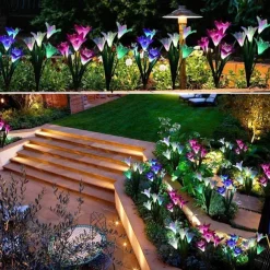 4-Head Solar LED Lily Flower Lights, Solar Outdoor Garden Lights RGB Color, Waterproof, 600mAh, Garden Yard Lawn Wedding Decor 1/2pcs