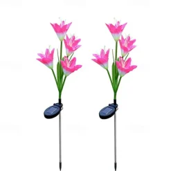 4-Head Solar LED Lily Flower Lights, Solar Outdoor Garden Lights RGB Color, Waterproof, 600mAh, Garden Yard Lawn Wedding Decor 1/2pcs