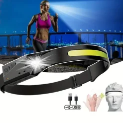 Headlamp Rechargeable 230 Wide Beam Head Lamp LED with Motion Sensor for Adults - Camping Accessories Gear Waterproof Head Light Flashlight for Hiking Running Repairing Fishing Cycling