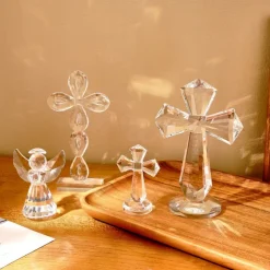 Heart Angel and Cross Prism Crystal Ornament, Decorative Sun Catcher, Glass Desk and Window Decor for Office, Study, and Display Window