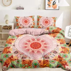 Heart Bohemian Duvet Cover Set 100% Cotton Soft and Breathable Bedding Featuring Prints Lightweight and Durable Quilt Cover Comfortable for All Seasons Easy to Care