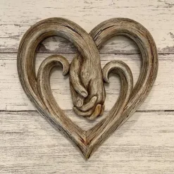 Heart Holding Hands Wall Decor Wooden Sculpture Wall Art Handshake Craft Statue for Home Office Garden Decoration- Forever Love