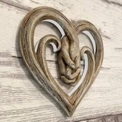 Heart Holding Hands Wall Decor Wooden Sculpture Wall Art Handshake Craft Statue for Home Office Garden Decoration- Forever Love