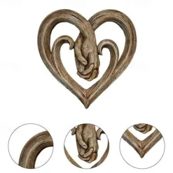 Heart Holding Hands Wall Decor Wooden Sculpture Wall Art Handshake Craft Statue for Home Office Garden Decoration- Forever Love