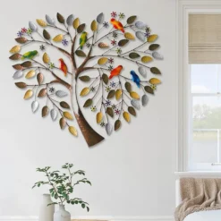 Heart Shape Family Tree Metal Wall Decor Tree of Life Metal Wall Art Bird Ornament Home Bedroom Living Room Window Decoration