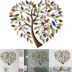 Heart Shape Family Tree Metal Wall Decor Tree of Life Metal Wall Art Bird Ornament Home Bedroom Living Room Window Decoration