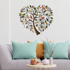 Heart Shape Family Tree Metal Wall Decor Tree of Life Metal Wall Art Bird Ornament Home Bedroom Living Room Window Decoration