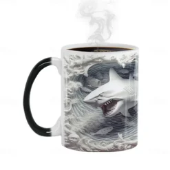 Heat Changing Mug, Shark Heat Changing 3D Illusion Ceramic Gift Coffee Mug, 11 oz Heat Sensitive Color Changing Coffee Mug Cup, Cute Xmas Gift Mug for Shark Lover