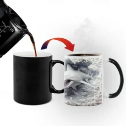 Heat Changing Mug, Shark Heat Changing 3D Illusion Ceramic Gift Coffee Mug, 11 oz Heat Sensitive Color Changing Coffee Mug Cup, Cute Xmas Gift Mug for Shark Lover