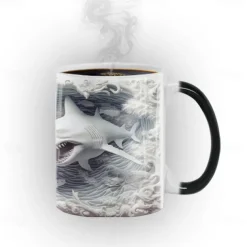 Heat Changing Mug, Shark Heat Changing 3D Illusion Ceramic Gift Coffee Mug, 11 oz Heat Sensitive Color Changing Coffee Mug Cup, Cute Xmas Gift Mug for Shark Lover