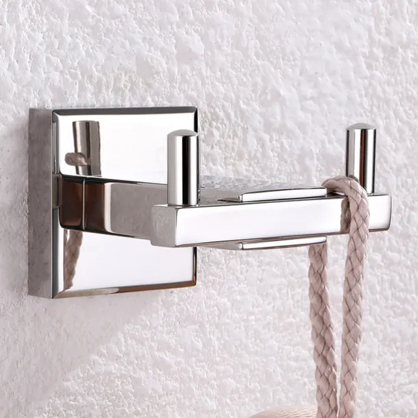 Heavy Duty Double Robe Hook Wall Mount Stainless Steel Hand Towel Hooks for Bathrooms, Mirror Polish