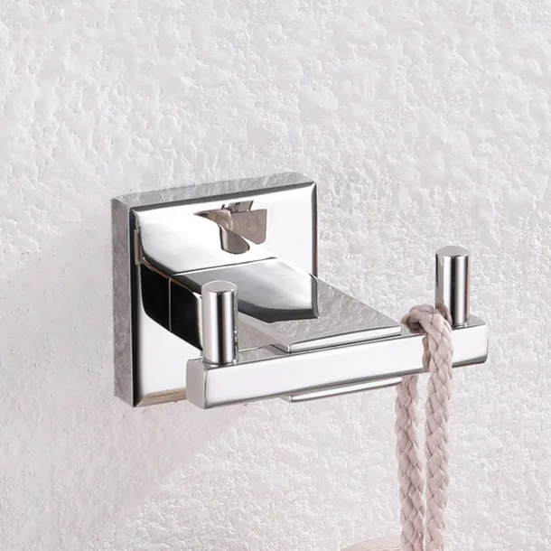Heavy Duty Double Robe Hook Wall Mount Stainless Steel Hand Towel Hooks for Bathrooms, Mirror Polish