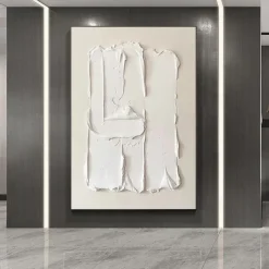 Heavy Textured Thick Acrylic 3D Abstract Beige White Oil Painting Canvas Picture Wall Art Hand Painted framed Artwork Stretched Frame Ready to Hang